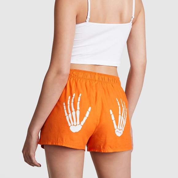Victoria's Secret PINK Flannel Boxy Pajama Shorts Halloween Skeleton Hands Small - Picture 1 of 3